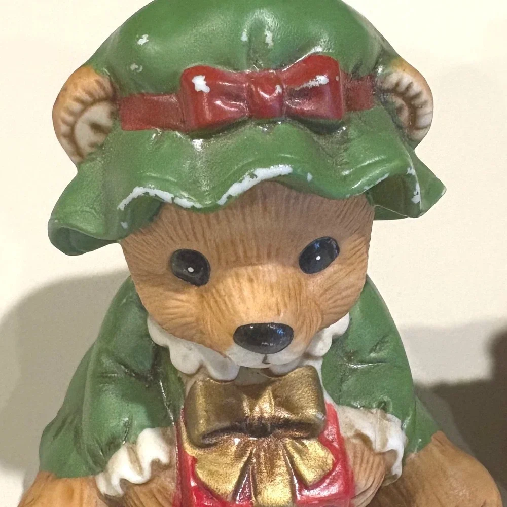 Vintage Homco Christmas Bear Figurines Set of 3 Porcelain 5175 Green Red Holiday